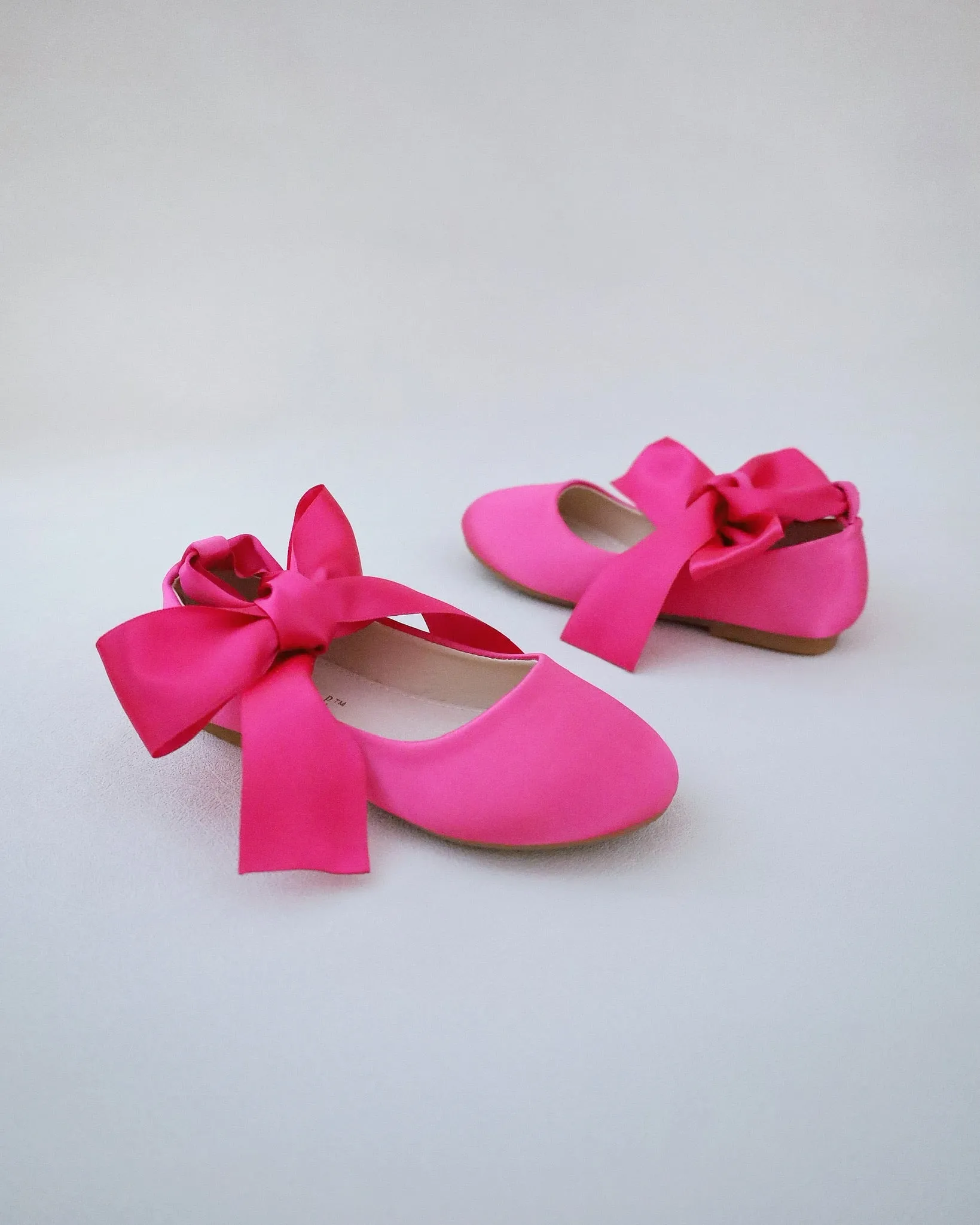 Fuchsia Satin Flats with Ankle Tie