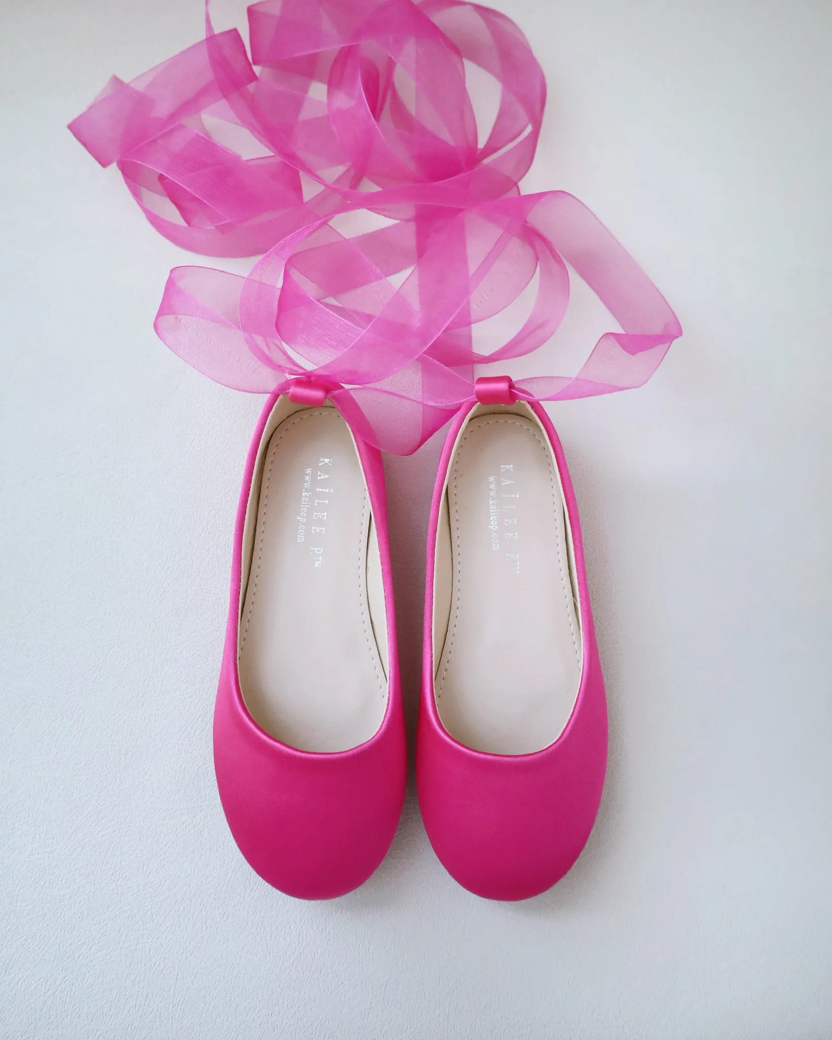 Fuchsia Satin Flats with Ankle Tie