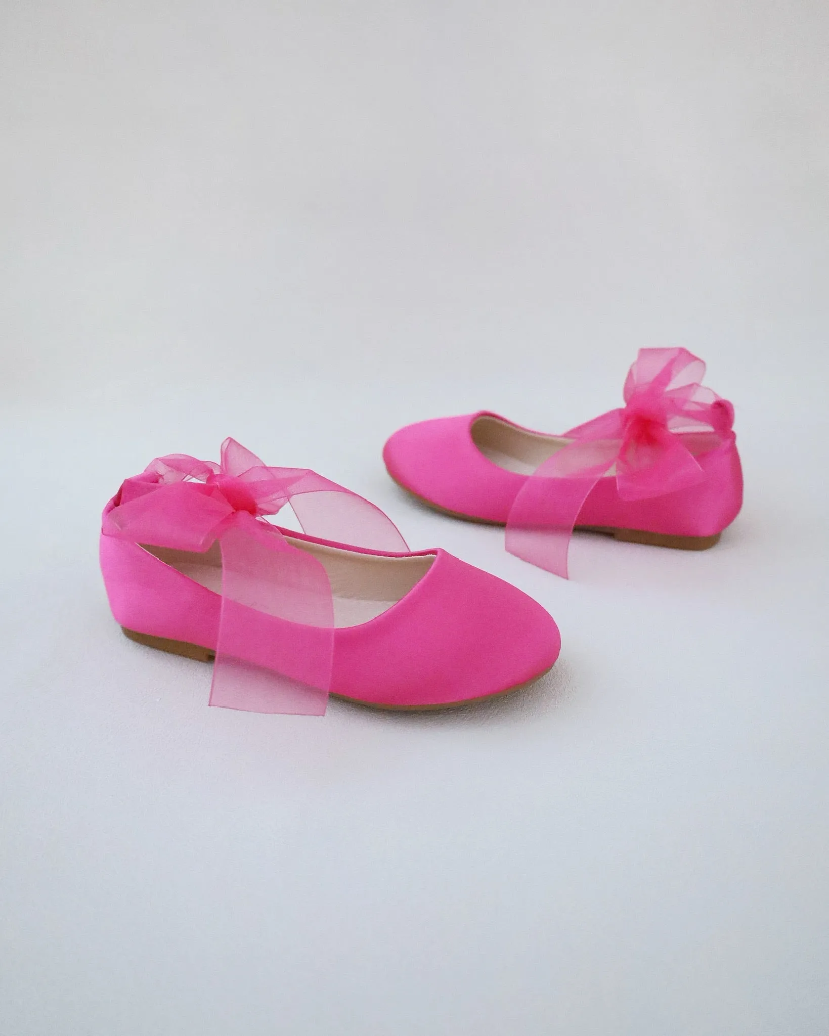 Fuchsia Satin Flats with Ankle Tie