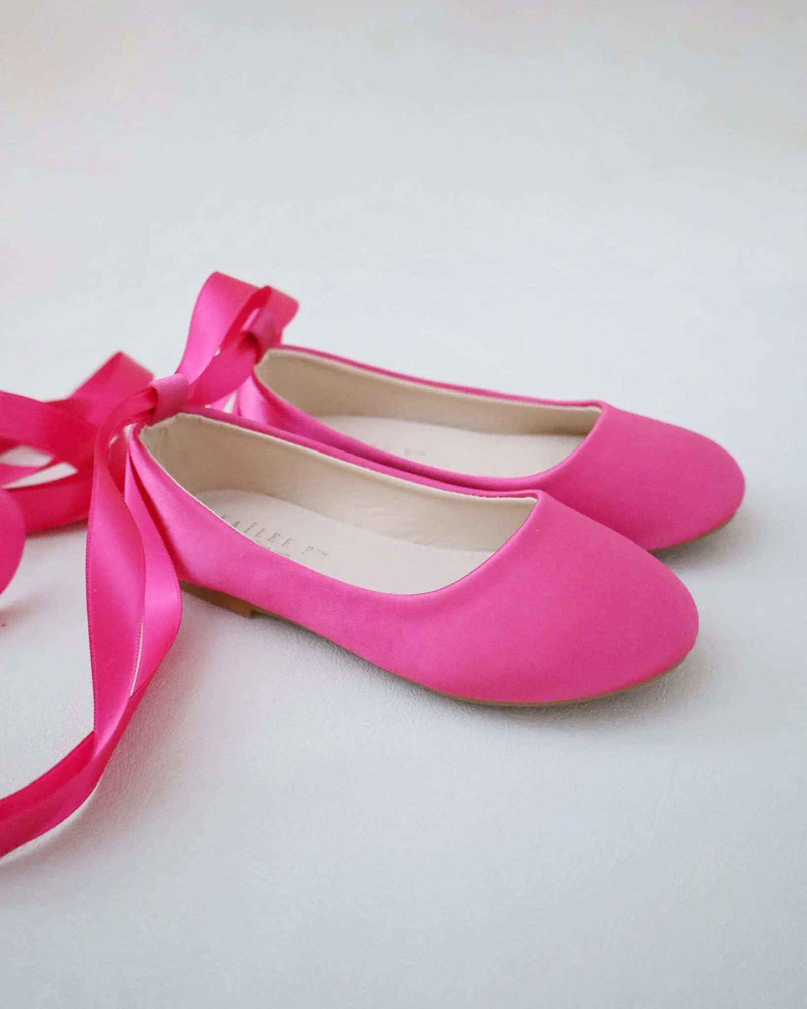 Fuchsia Satin Flats with Ankle Tie