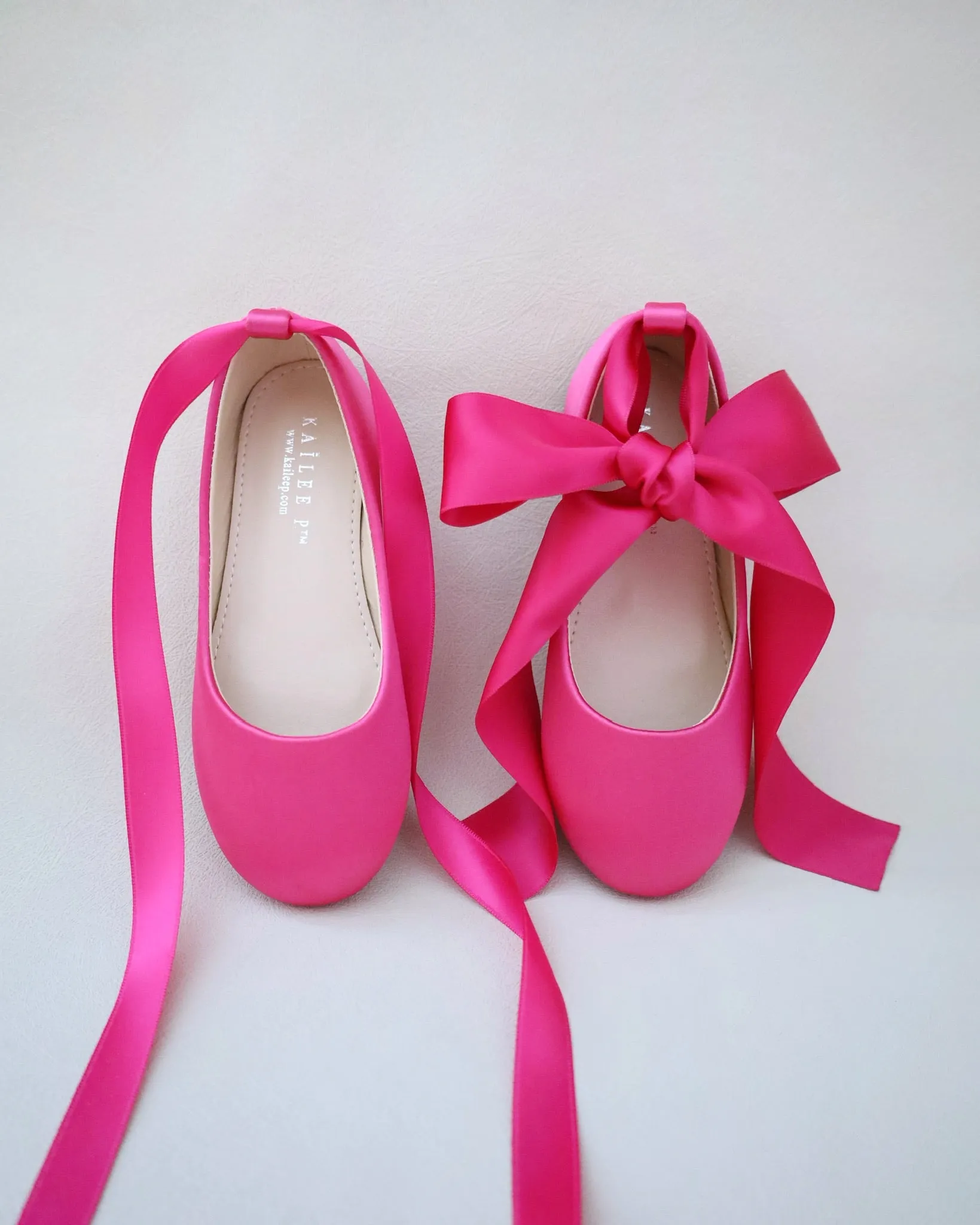 Fuchsia Satin Flats with Ankle Tie