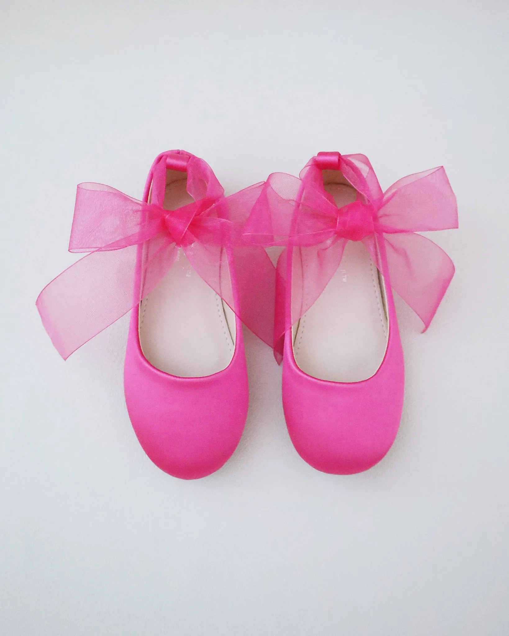 Fuchsia Satin Flats with Ankle Tie