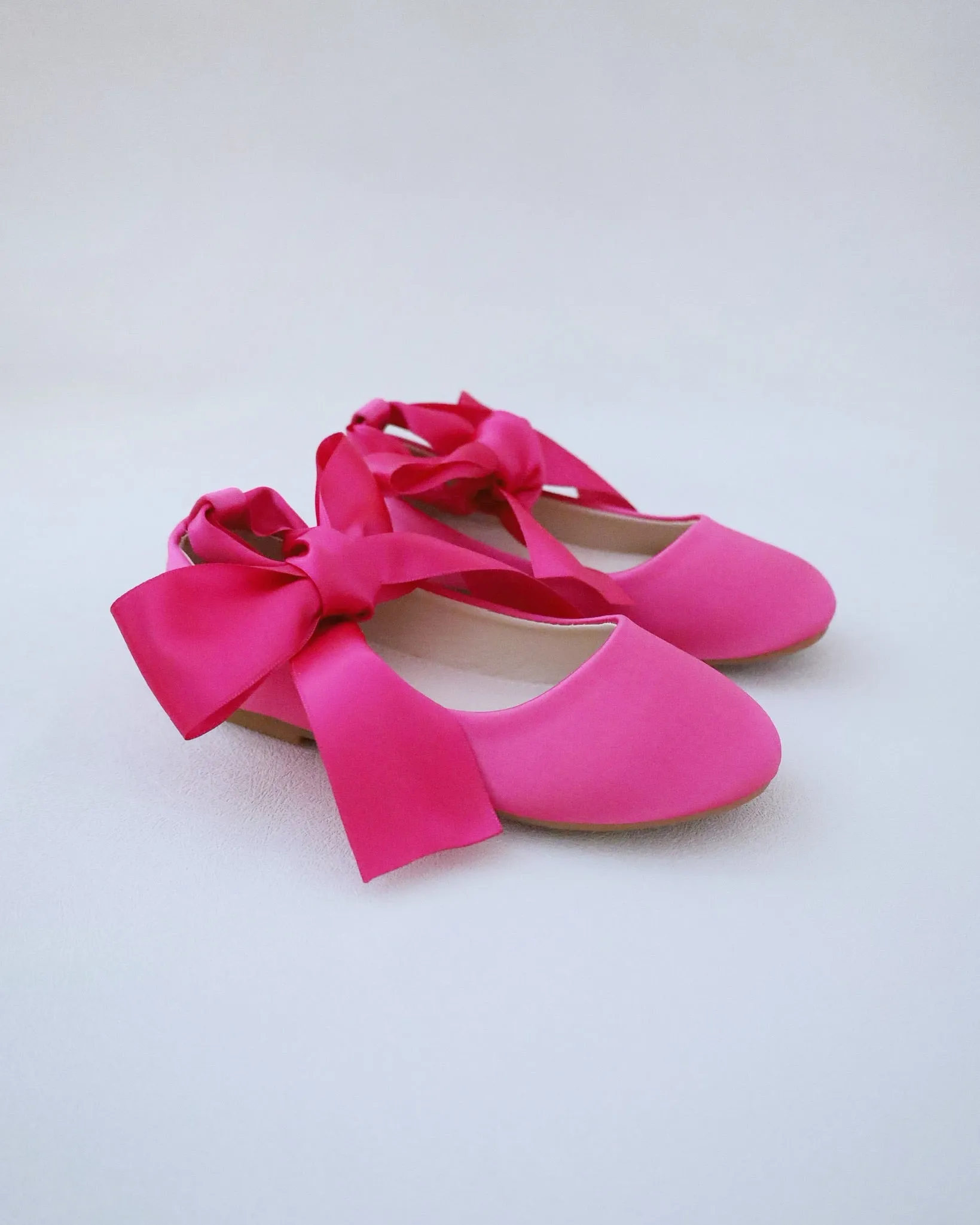 Fuchsia Satin Flats with Ankle Tie