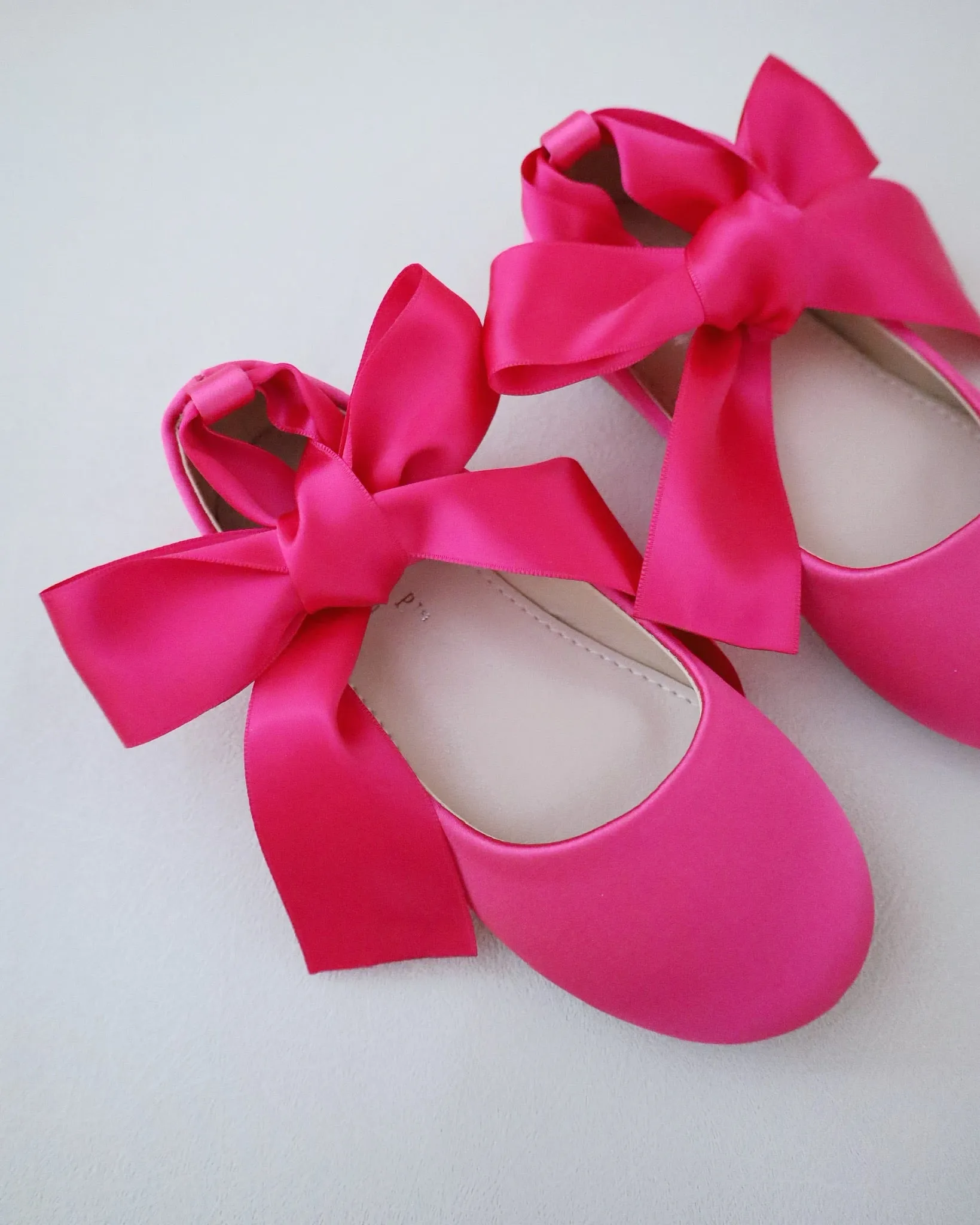 Fuchsia Satin Flats with Ankle Tie