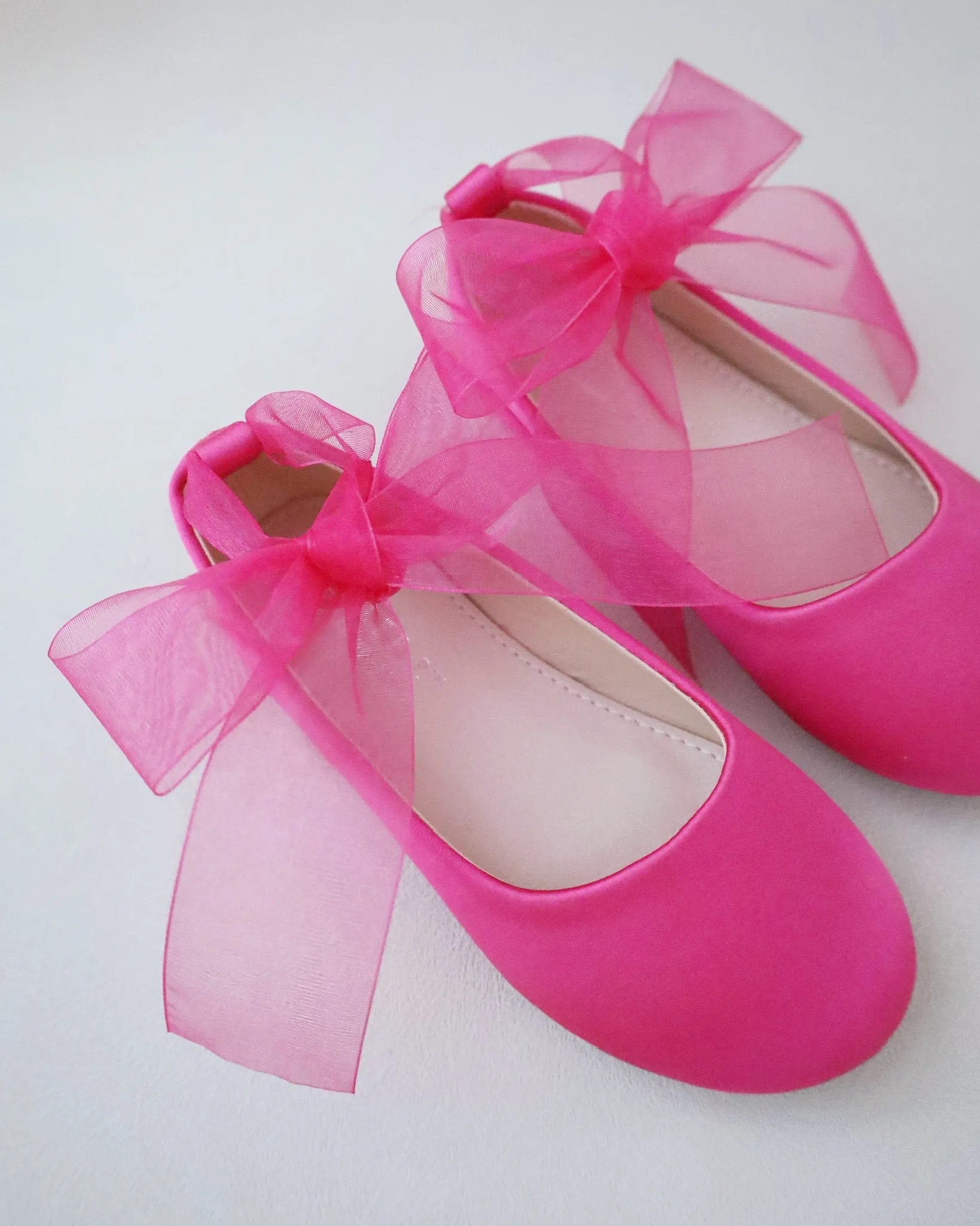 Fuchsia Satin Flats with Ankle Tie