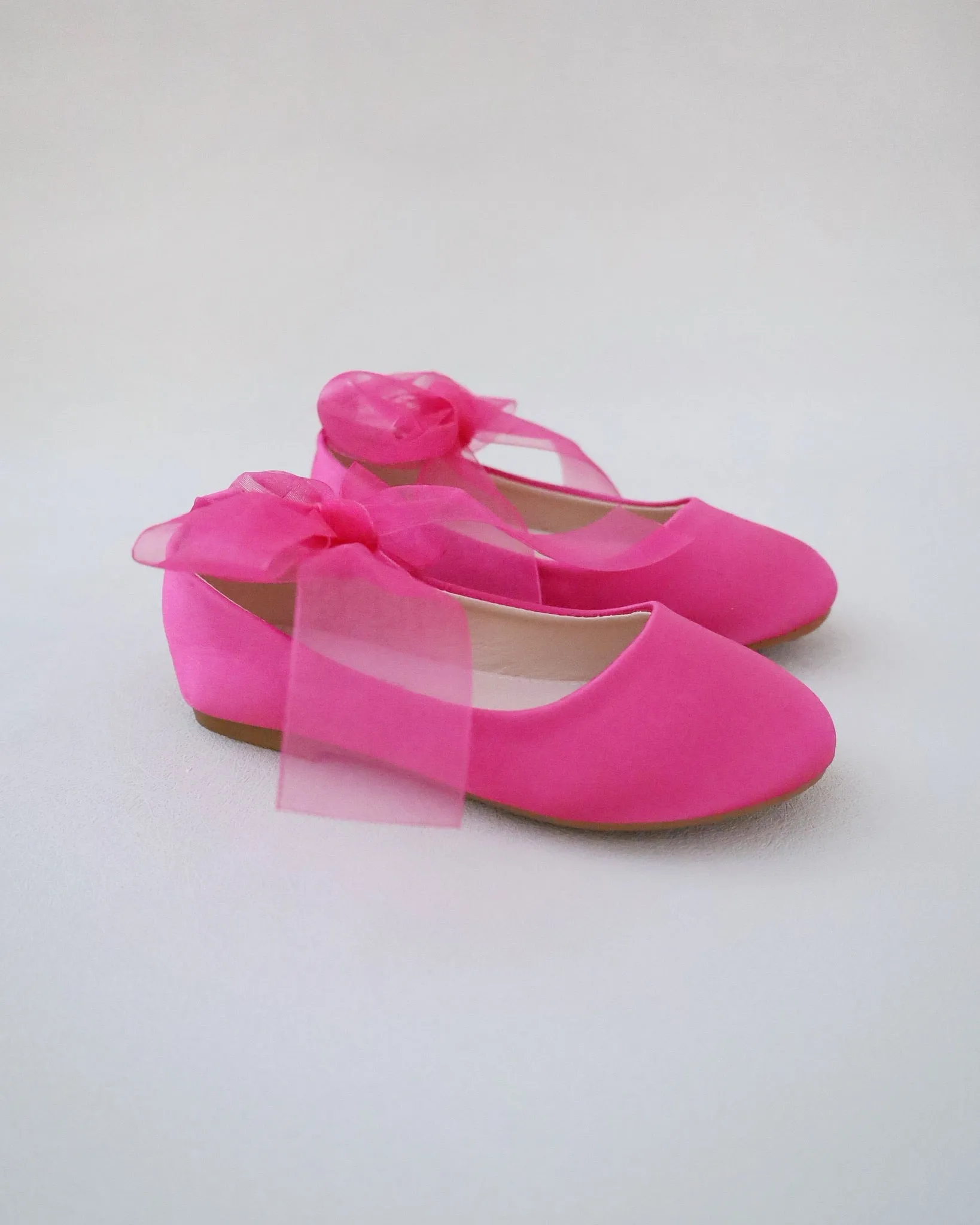 Fuchsia Satin Flats with Ankle Tie