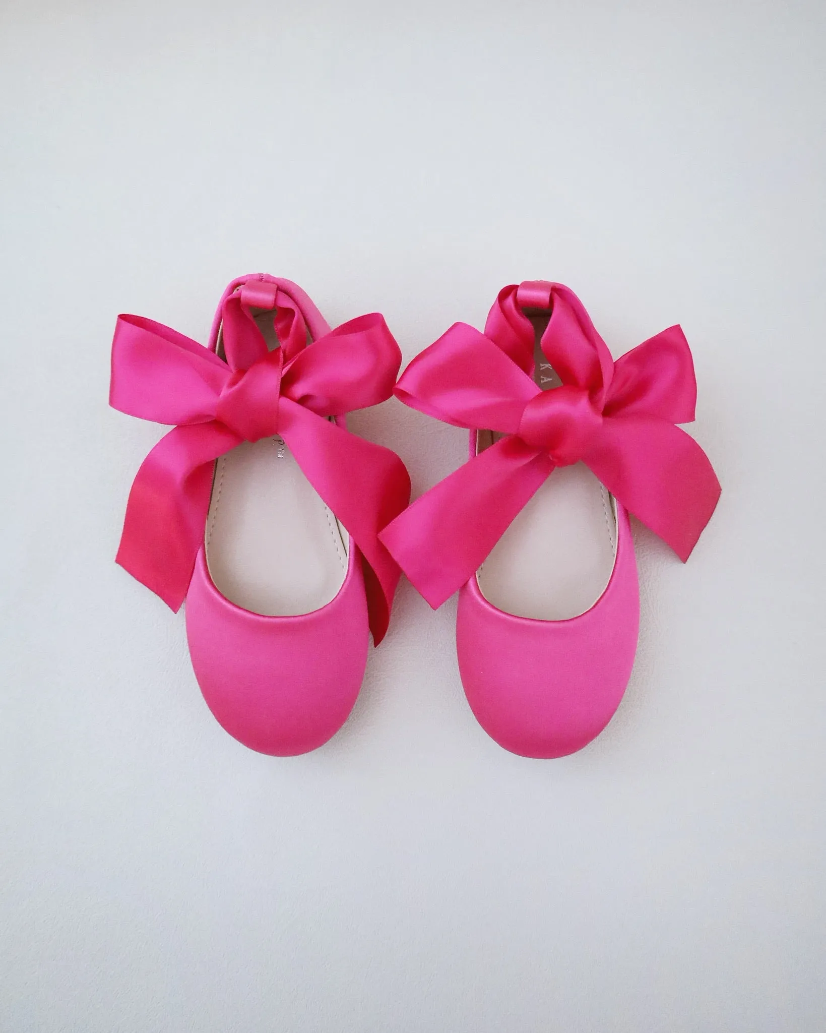 Fuchsia Satin Flats with Ankle Tie