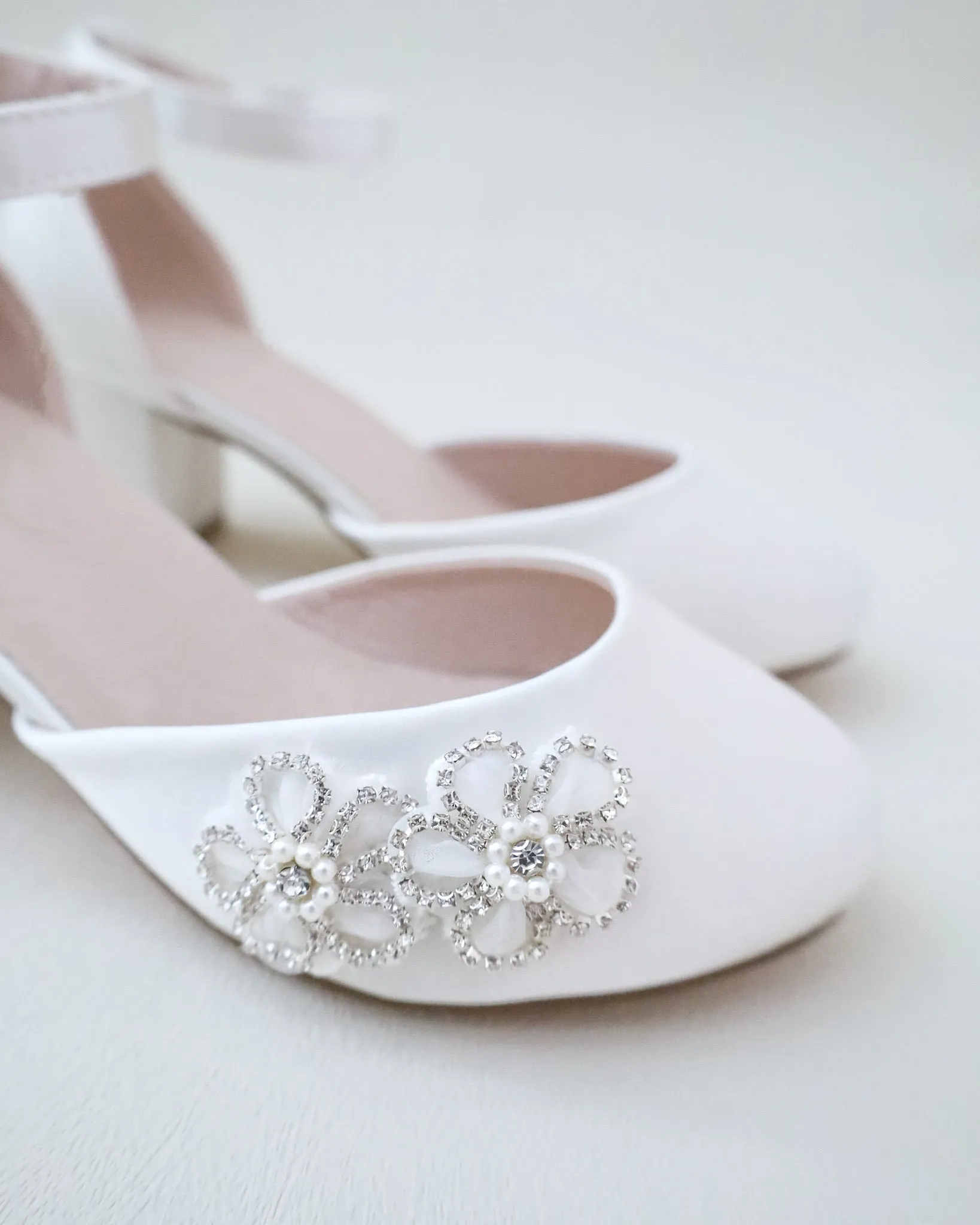 Girls Satin Block Heel with Rhinestones Chassia Flowers