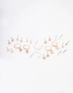 Gold Flower & Heart Earring 12-Pack