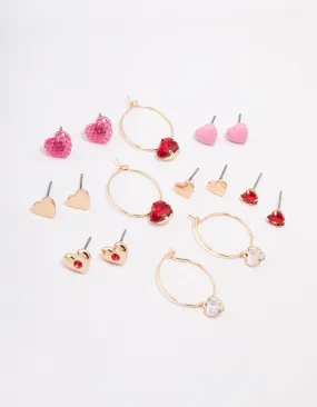 Gold Mixed Heart Earring 8-Pack