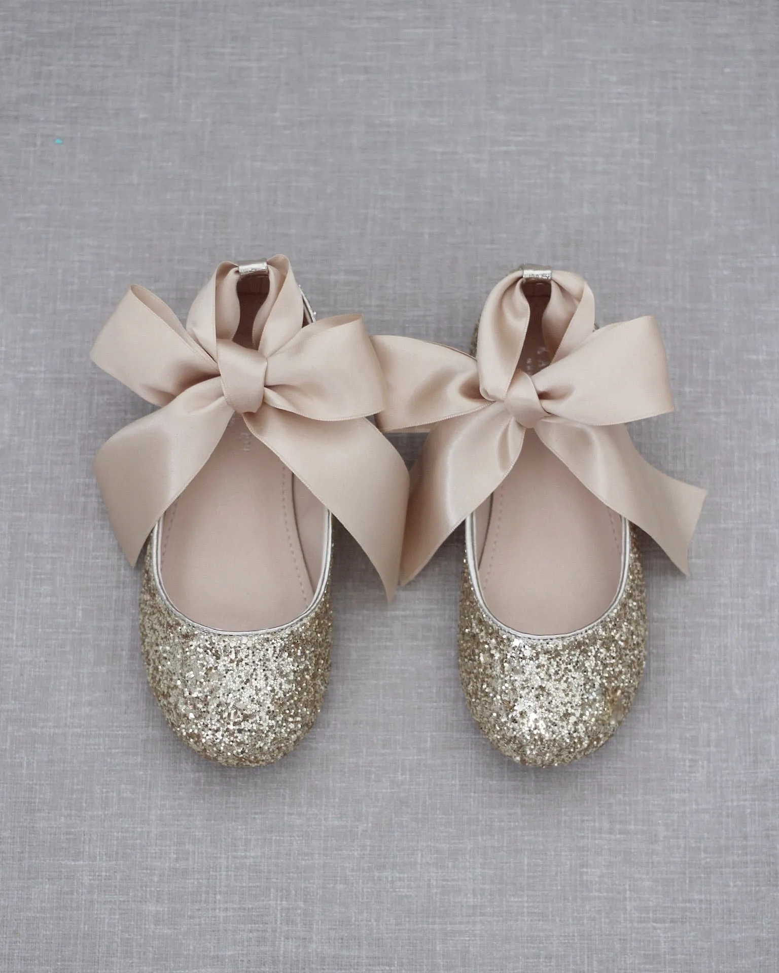 Gold Rock Glitter Ballet Flats with Satin Ankle Strap