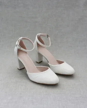 Ivory Lace Block Heel with Ankle Strap