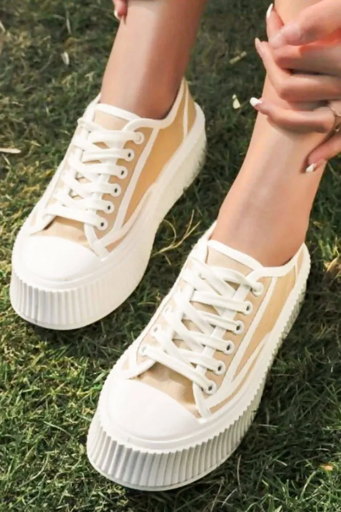 Lace Up White Trim Canvas Trainers