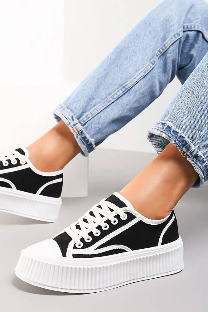 Lace Up White Trim Canvas Trainers