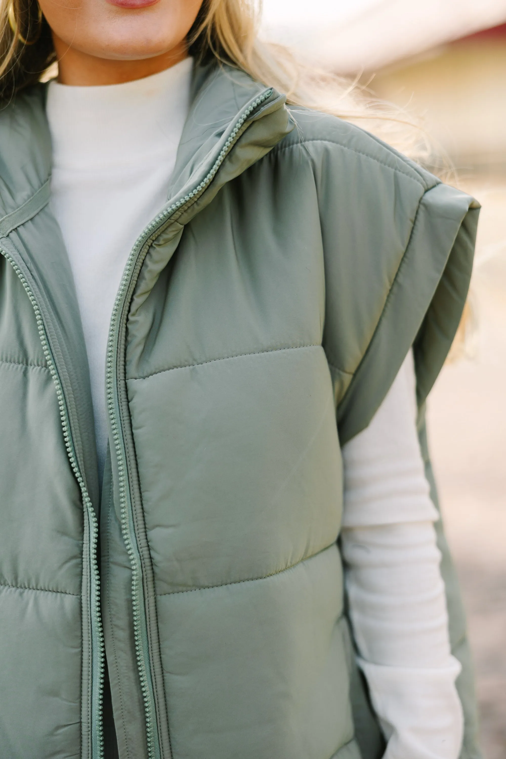 Make You Happy Army Green Quilted Vest