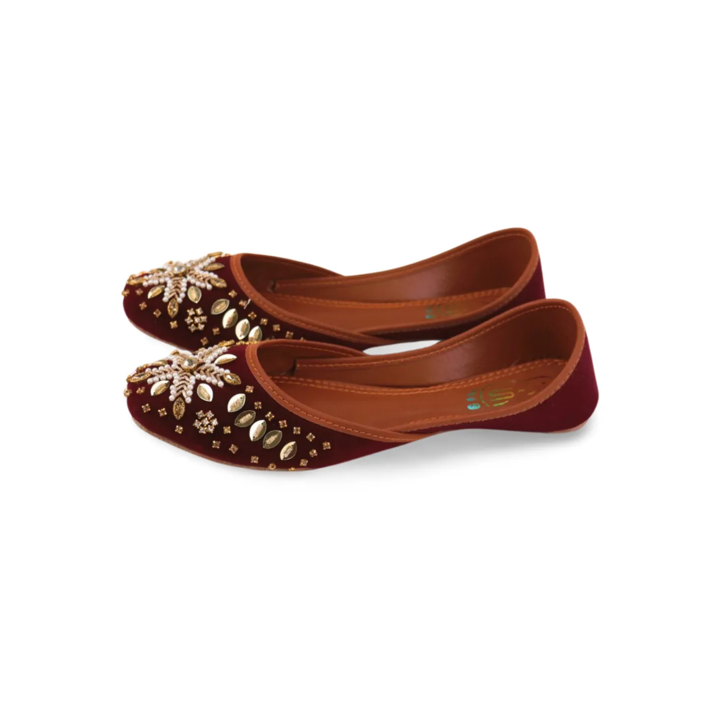 Maroon Velvet Soft Padded Rhinestone Embellished Fancy Khussa Jutti For Women