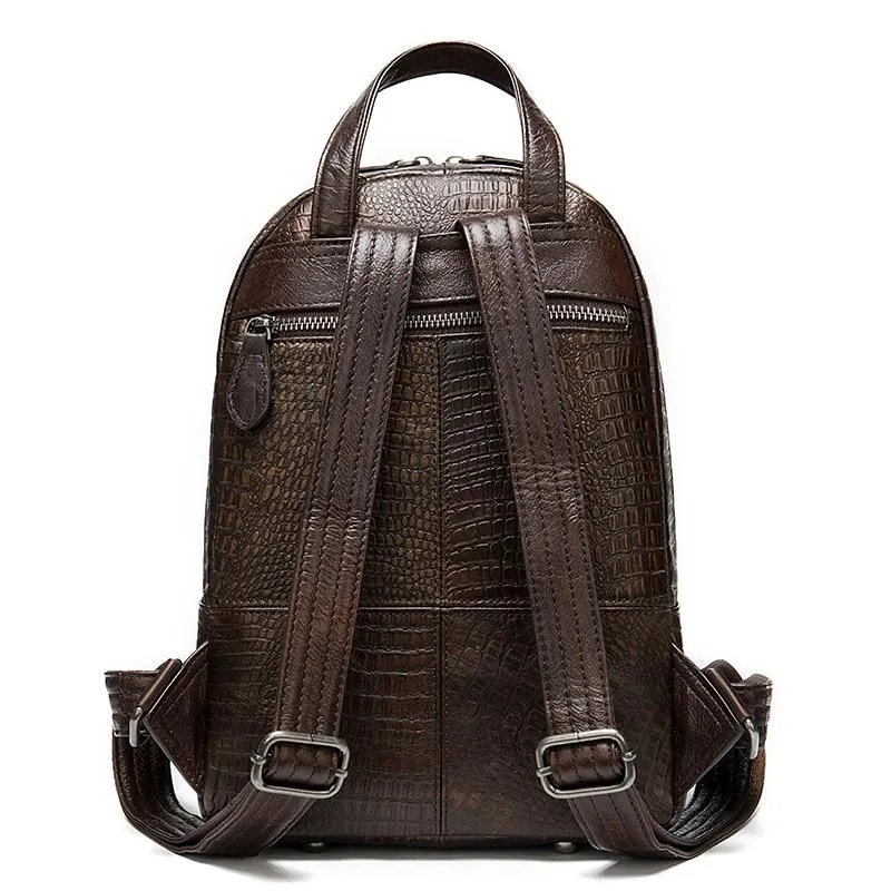 Multi-color Leather Backpack with Embossed Patterns on Patchwork Design