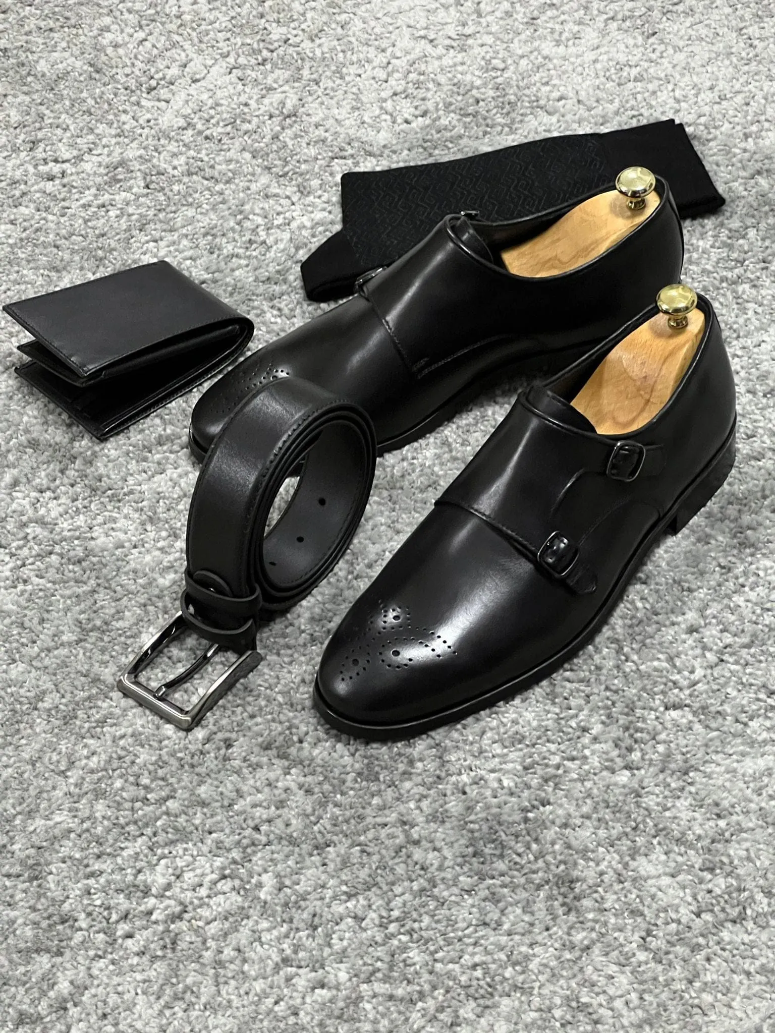 Neo Lite Sole Double Monk Strap Black Shoes