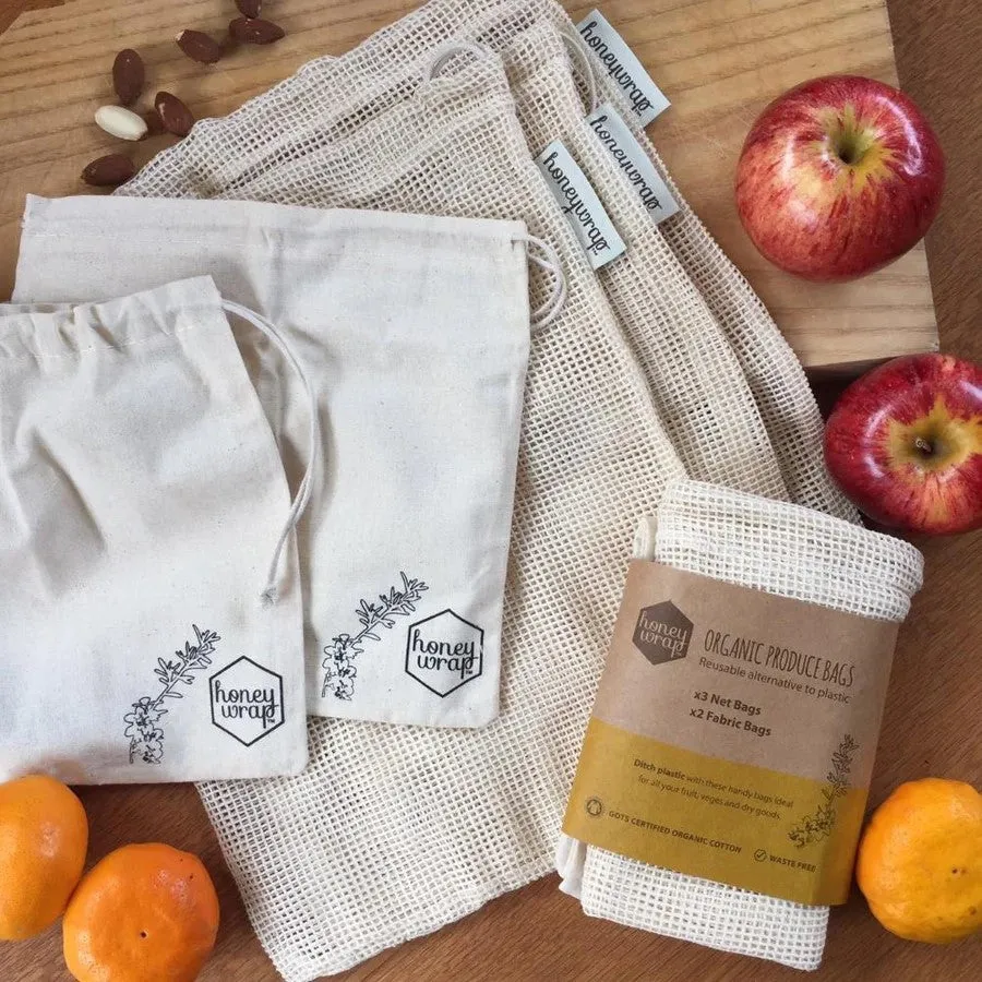 Organic Cotton Produce Bags - 5 Pack