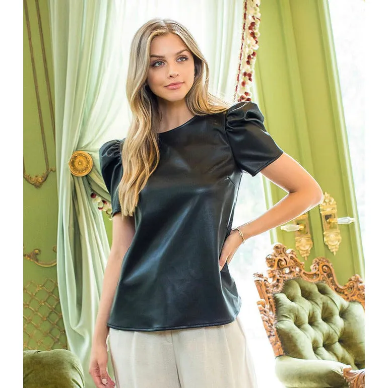 Paris Black Leather Short Sleeve THML Top-SALE