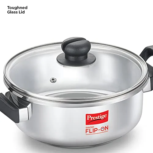 Prestige Svachh FLIP-ON MiniSS Pressure Cooker 18 cm-2 L with Glass Lid