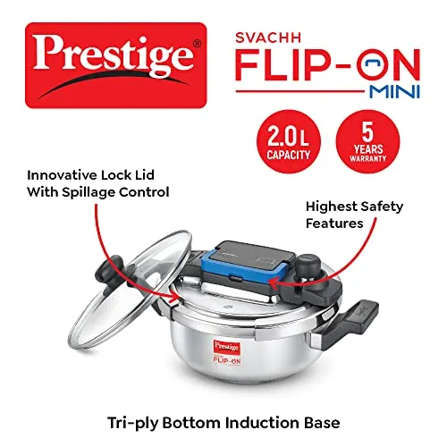 Prestige Svachh FLIP-ON MiniSS Pressure Cooker 18 cm-2 L with Glass Lid