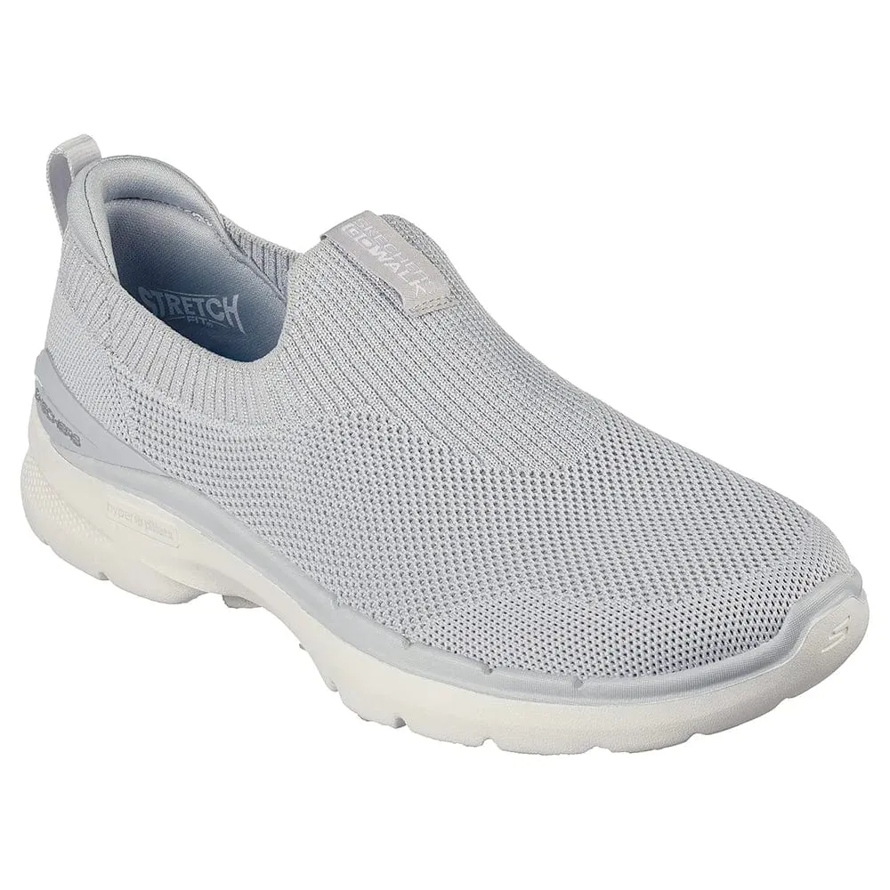 SKECHERS WOMEN'S GOWALK 6 - VIBRANT SMILE GREY SLIP-ON SHOES