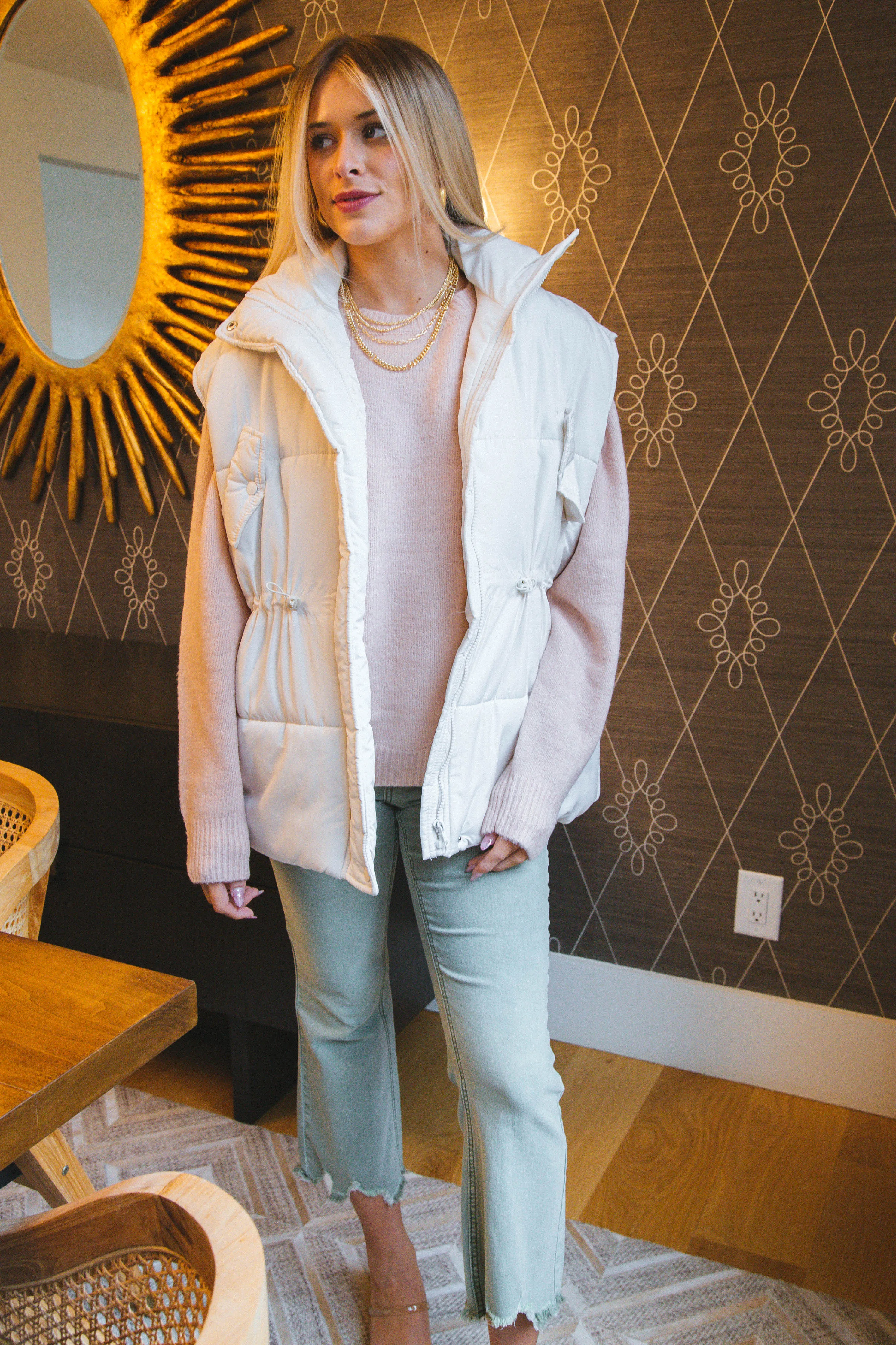 Taylee Oversized Puffer Vest, Ivory