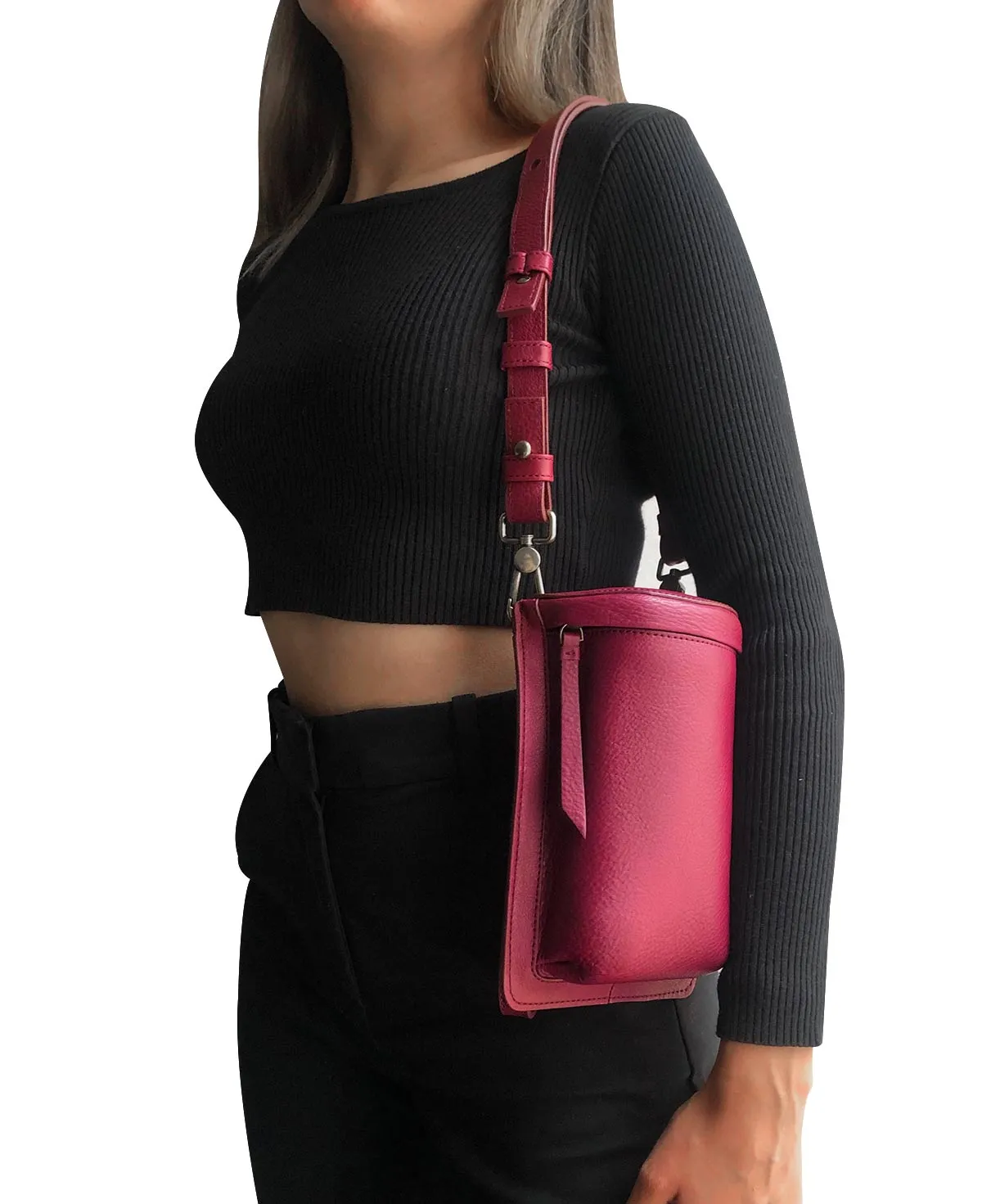 Uma Magenta Leather Crossbody Bag