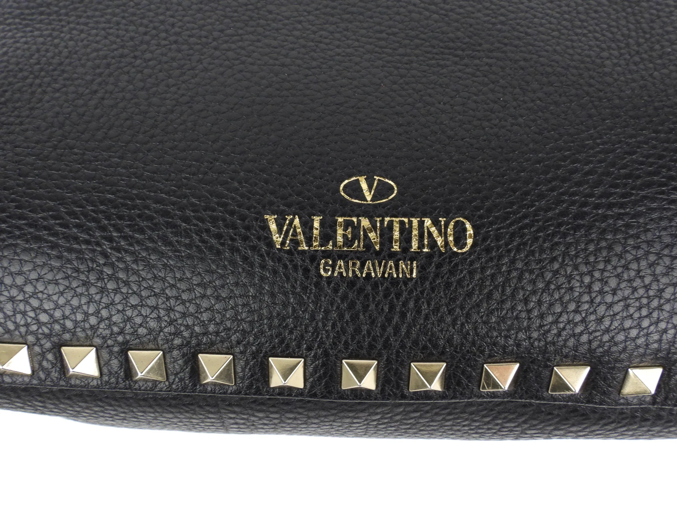 Valentino Garavani Black Grained Leather Rockstud Flip Lock Crossbody Messenger Bag