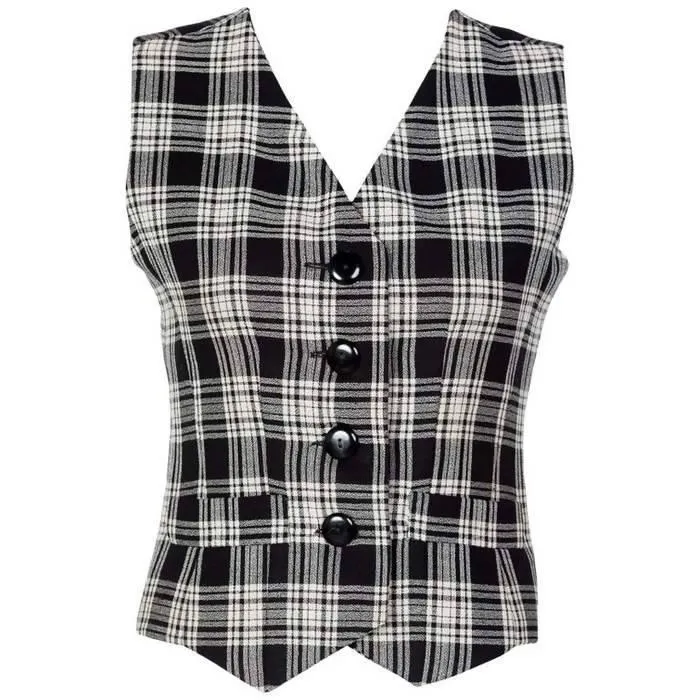 YVES SAINT LAURENT Black & White Wool Vest | Size US 4 - EU 36